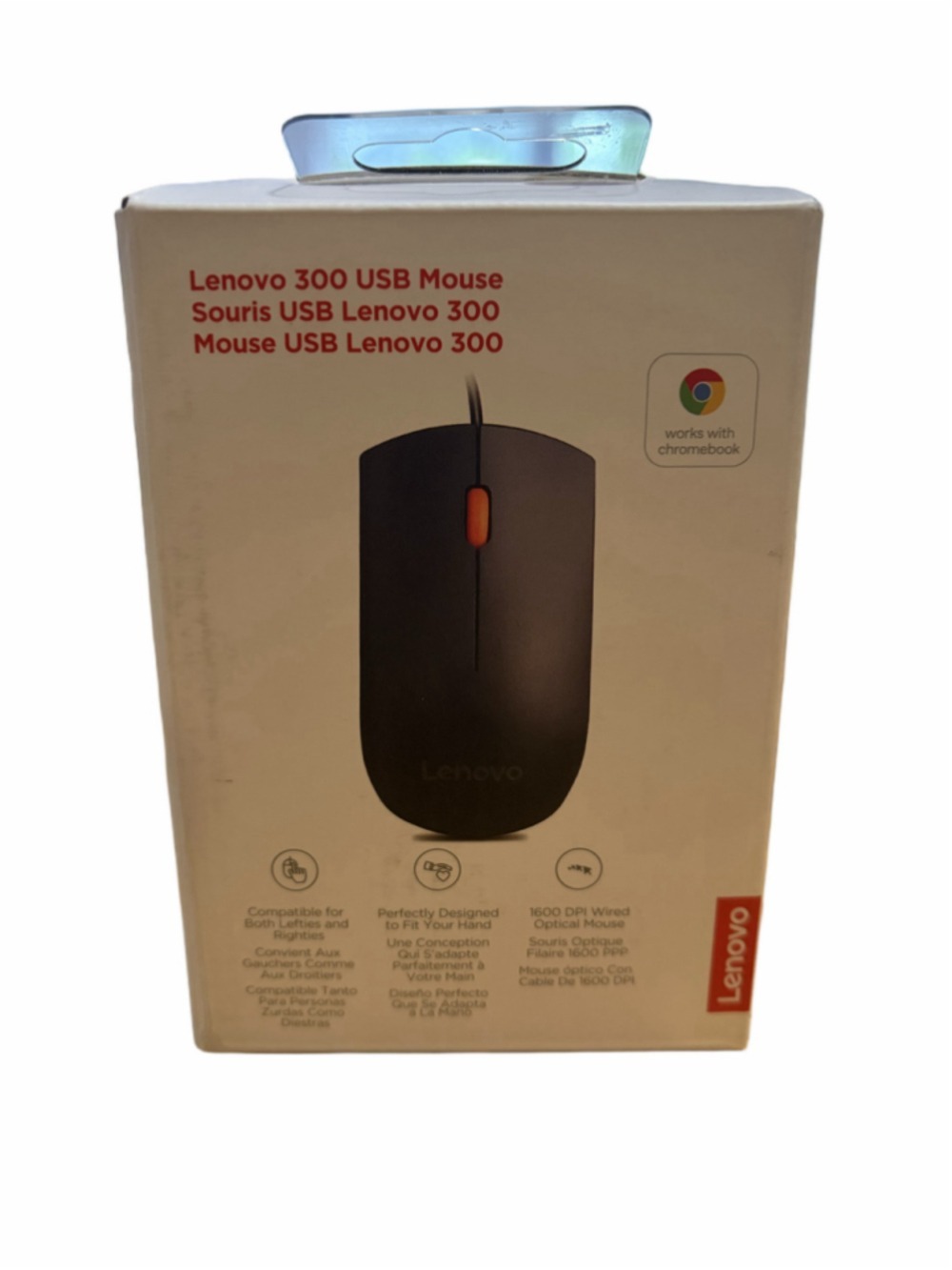 Lenovo 300 USB Wired Optical Mouse, Black and Orange